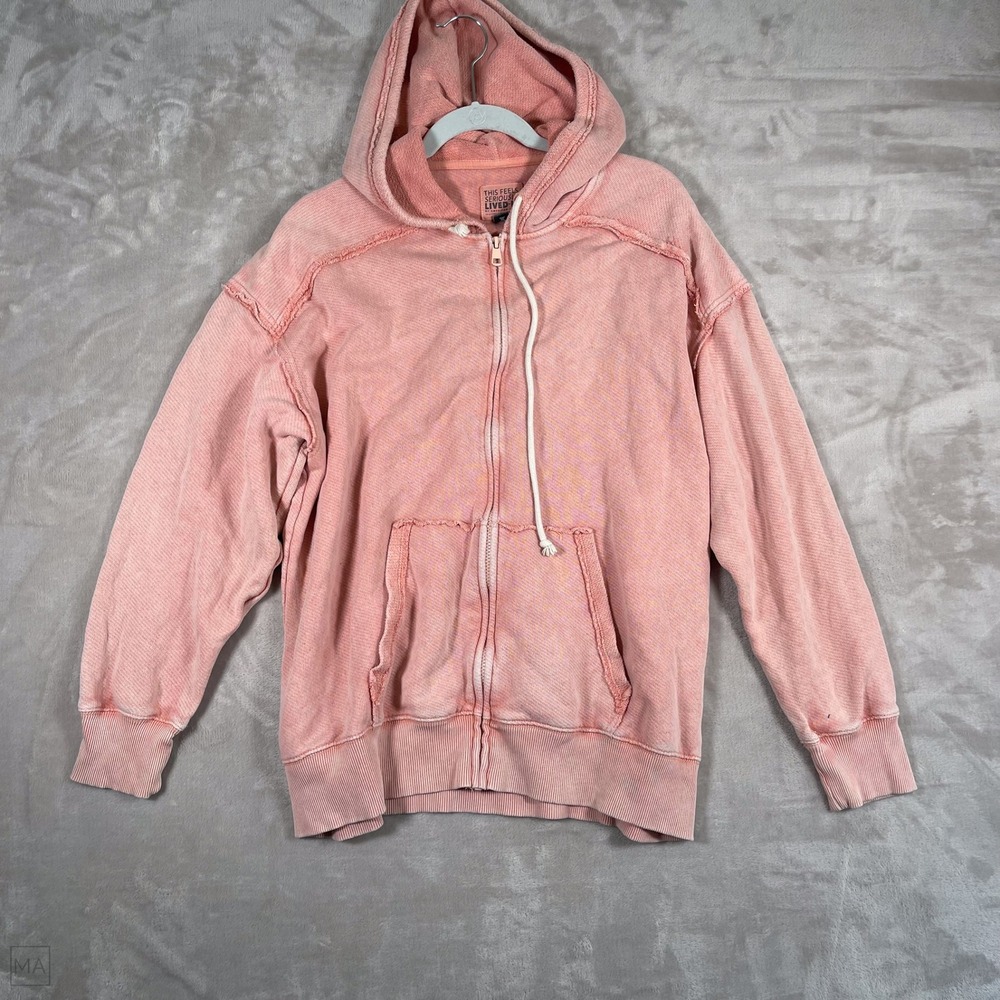 American Eagle Womens Jacket Full Zip Hoodie Seriously Lived In Casual L/XL Pink